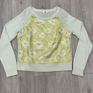 Anthropologie Floral Knit Women's Sweater - Cream and Gold Size M